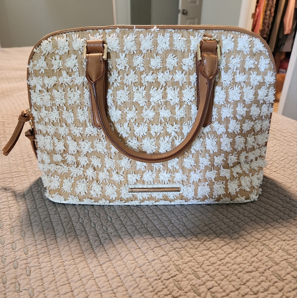Brahmin Vivian White Raffia Bora Satchel